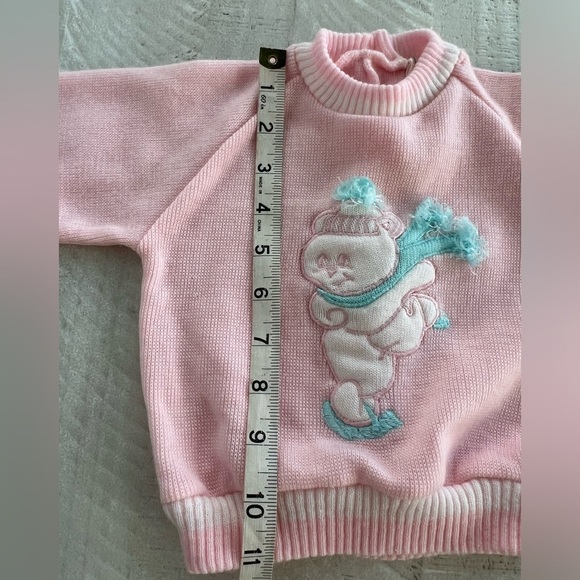 Vintage Little Girls 70’s Ice Skating Bear Pink Sweater Outfit in size 9-12 M - Picture 11 of 12